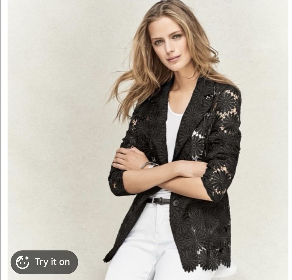 Berek Black Daisy Lace Blazer S Modern Minimalist Romantic Luxe Evening 3D Goth